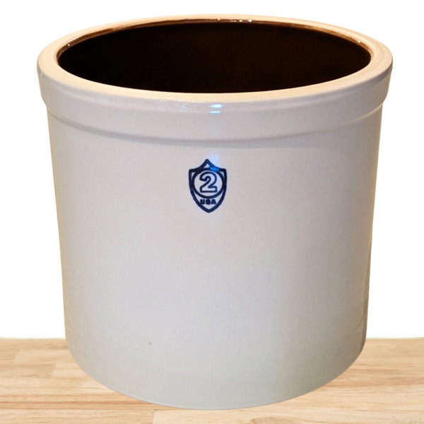 Ohio Stoneware 2 gallon stoneware crock with the number 2 stamped on the side, a popular sauerkraut crock size