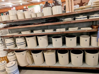 Ohio Stoneware crocks on the shelf at Red Hill General Store