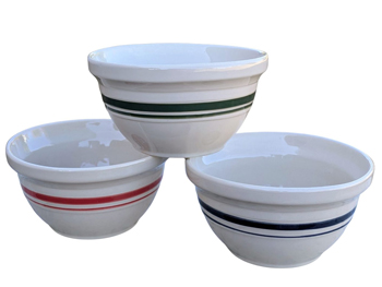 Dominion 10 inch mixing bowls in Poppy Red, Green and Blue stripe